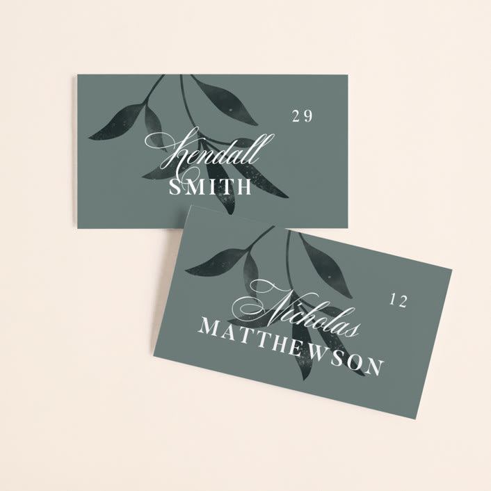 "Serafina" - Place Cards in Sage by Melanie Kosuge - Front with Free Guest Printing