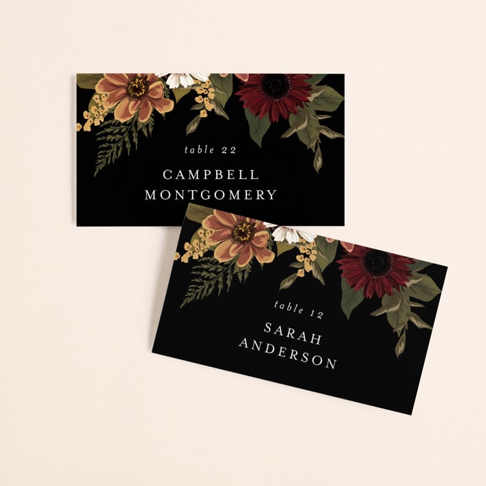 "Falling In Love" - Place Cards in Harvest by Susan Moyal - Front with Free Guest Printing