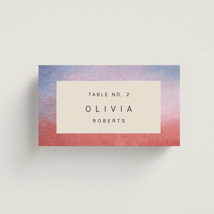"At Dusk" - Place Cards in Sunset by Sumak Studio - Front with Free Guest Printing