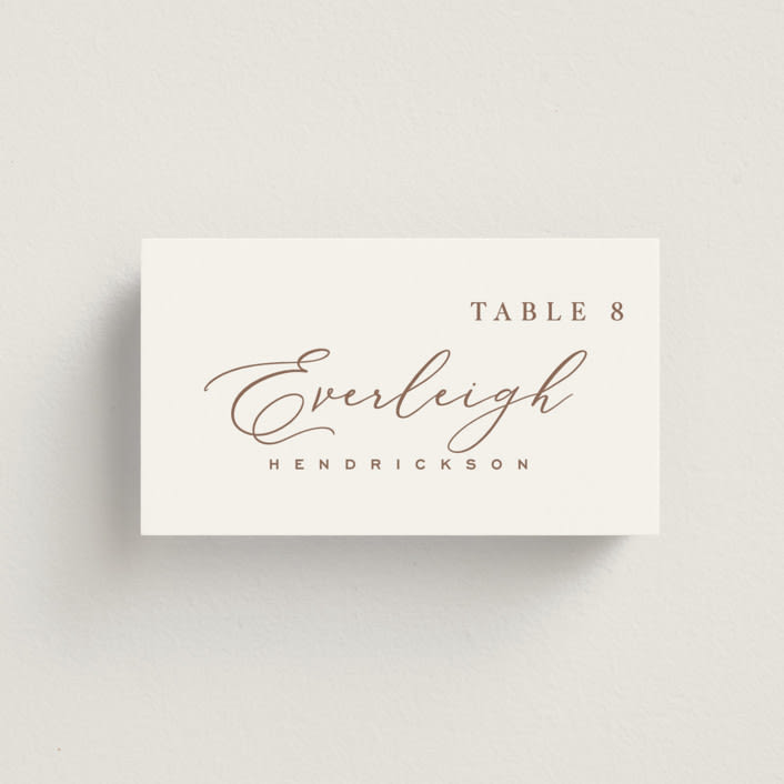 "Luxe script" - Place Cards in Pearl by Hooray Creative - Front with Free Guest Printing
