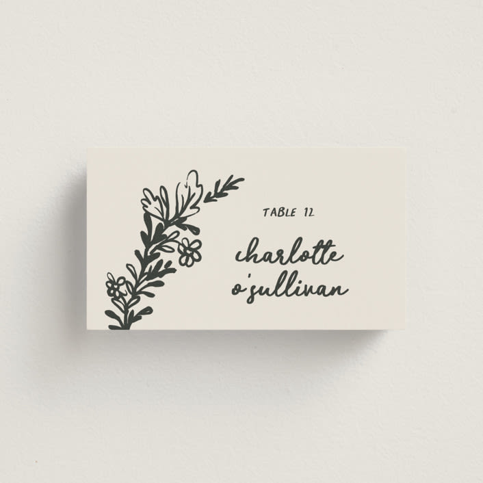 "Botanical Crest" - Place Cards in Ink by Kelly Watkins - Front with Free Guest Printing