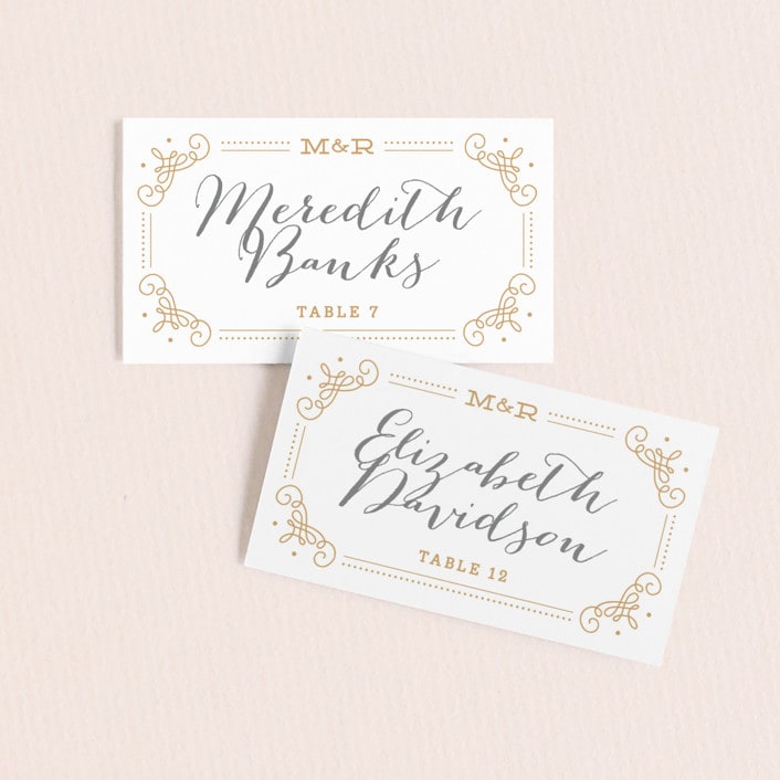 "Ornate Monogram" - Place Cards in Faux Gold by Kristen Smith - Front with Free Guest Printing
