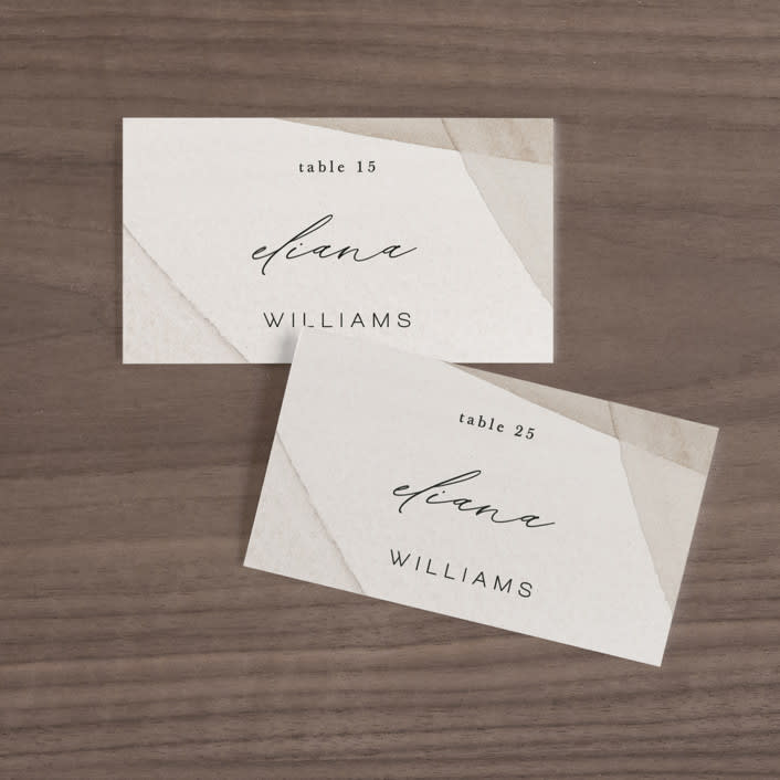"Gossamer" - Place Cards in Sandstone by Kate Ahn - Front with Free Guest Printing