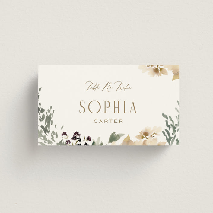 "Sprigs of Joy" - Place Cards in Pearl by Leah Bisch - Front with Free Guest Printing