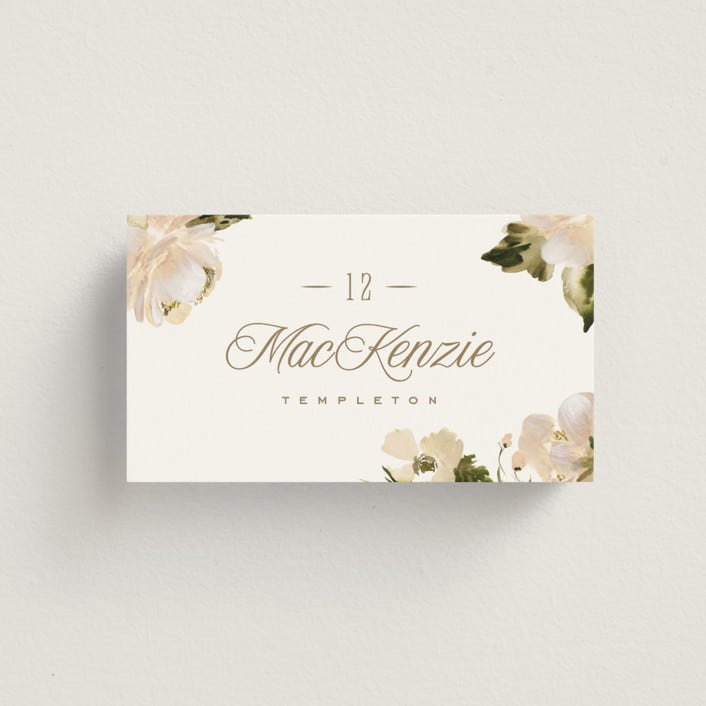 "Felicity" - Place Cards in Pearl by Leah Bisch - Front with Free Guest Printing
