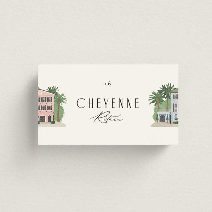 "East Bay street" - Place Cards in Lily by Jennifer Wick - Front with Free Guest Printing