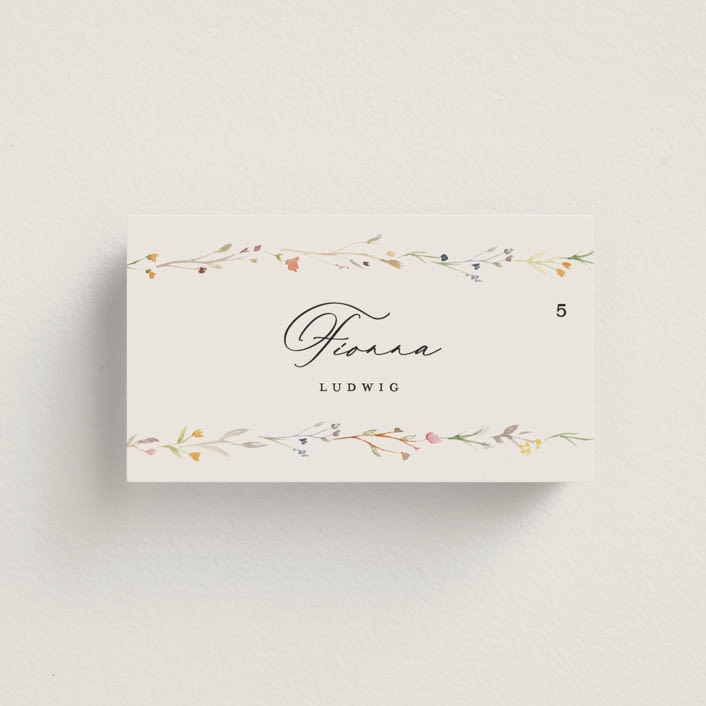 "delicate florals" - Place Cards in Snow by Lori Wemple - Front with Free Guest Printing