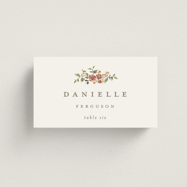 "Foliage Crest" - Place Cards in Mulberry by Everett Paper Goods - Front with Free Guest Printing