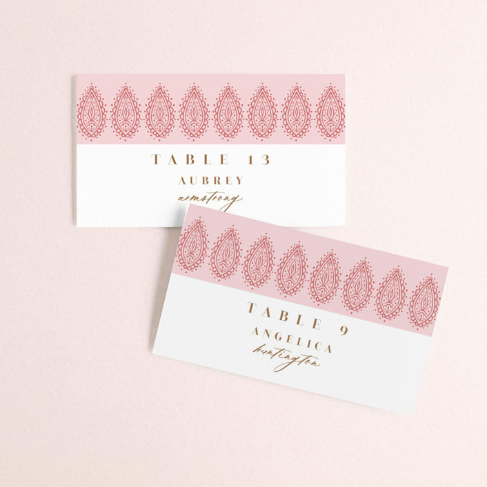 "AMAYA" - Place Cards in Blush by Kanika Mathur - Front with Free Guest Printing