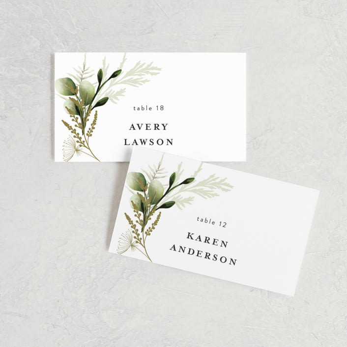 "Enchanted Greenery" - Place Cards in Frost by Susan Moyal - Front with Free Guest Printing