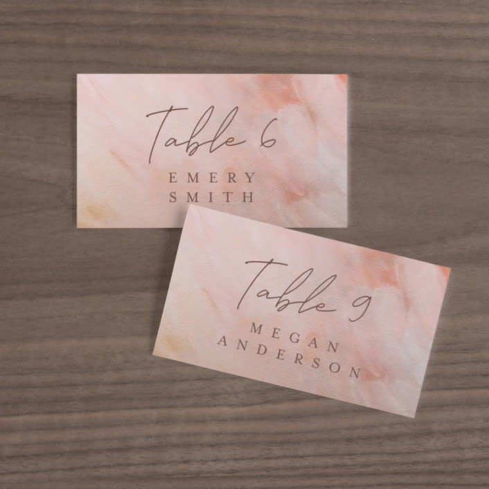 "Delicate brushstrokes" - Place Cards in Blush by Lucrecia Caporale - Front with Free Guest Printing