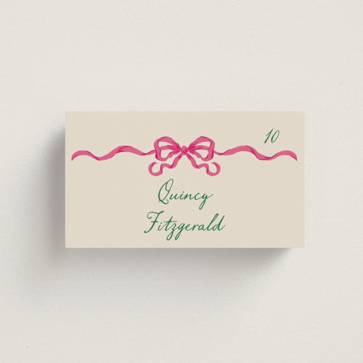 "Whimsical Hand Illustrated Crest" - Place Cards in Peony by Jackie Crawford - Front with Free Guest Printing