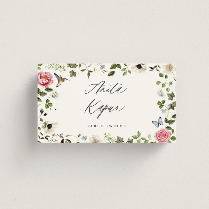 "Ornate" - Place Cards in Peony by Sarah Knight - Front with Free Guest Printing
