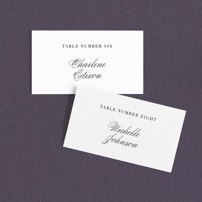 "One and Only" - Place Cards in Classic Bride by Design Lotus - Front with Free Guest Printing
