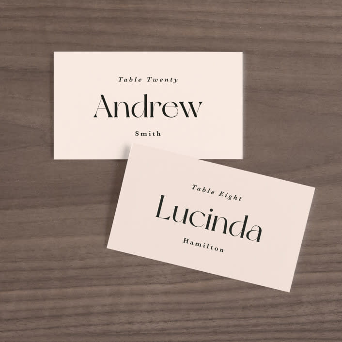 "SoHo" - Place Cards in Blush by Hudson meet Rose - Front with Free Guest Printing