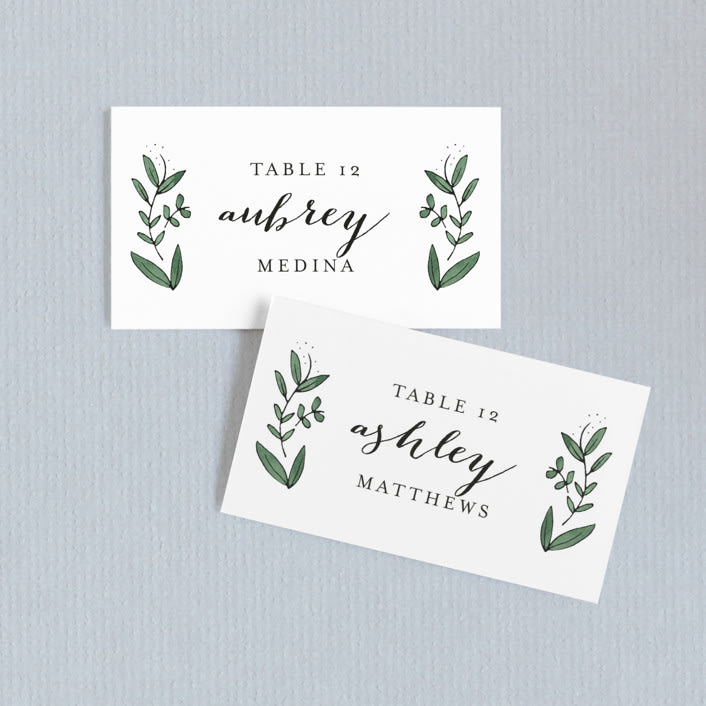 "Floral Wreath" - Place Cards in Fresh by Kelly Schmidt - Front with Free Guest Printing