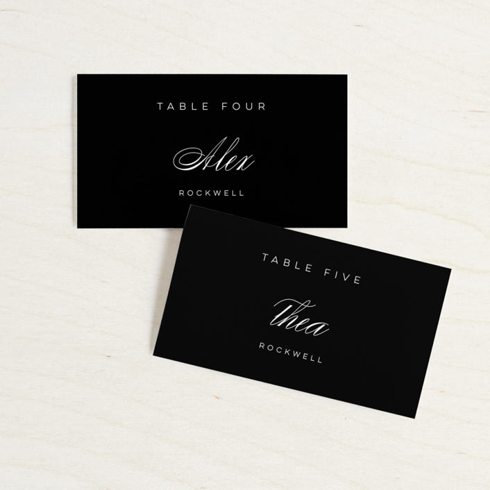 "Waltz" - Place Cards in Tuxedo by Lori Wemple - Front with Free Guest Printing