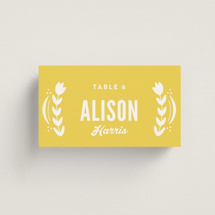 "Pretty Picado" - Place Cards in Sunshine by Jessie Steury - Front with Free Guest Printing