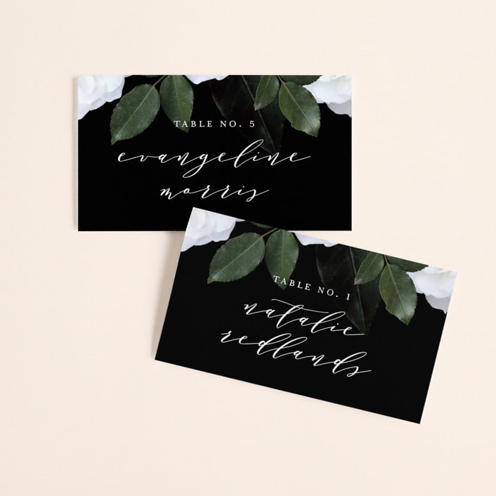 "Heirloom Roses" - Place Cards in Ebony by Jill Means - Front with Free Guest Printing