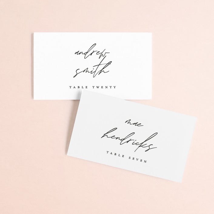 "Slate" - Place Cards in Bridal Veil by Up Up Creative - Front with Free Guest Printing