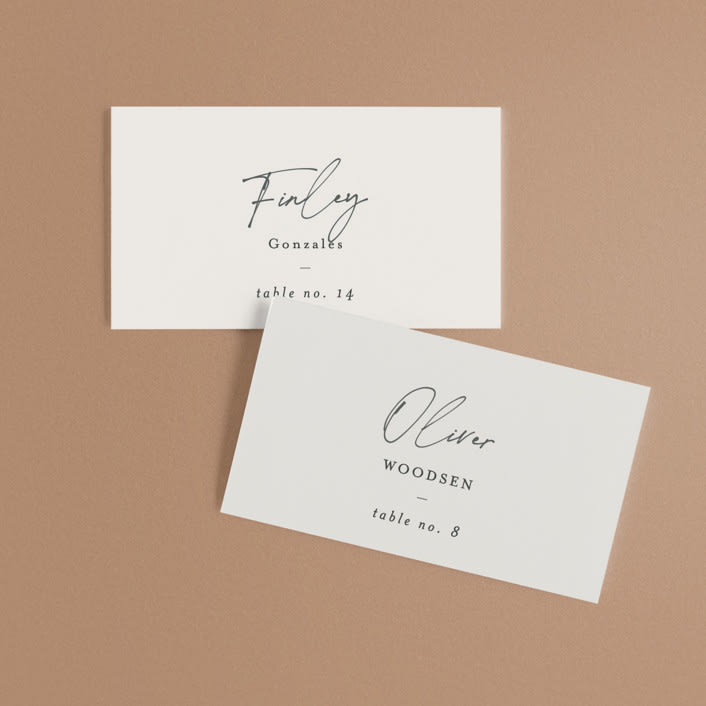 "Happily Ever After" - Place Cards in Buff by Sara Hicks Malone - Front with Free Guest Printing
