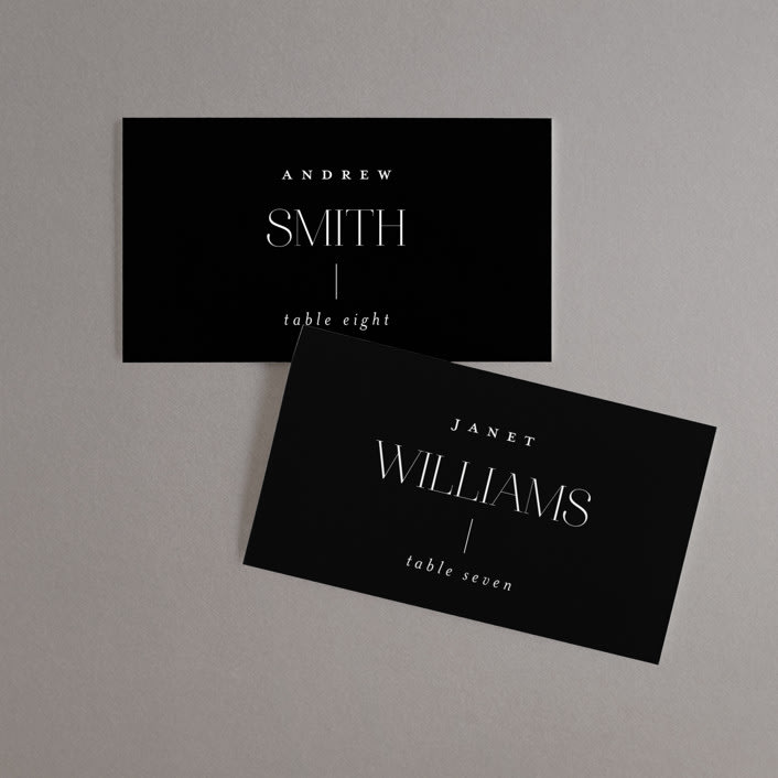 "Modern Type" - Place Cards in Moon by Heather Cairl - Front with Free Guest Printing