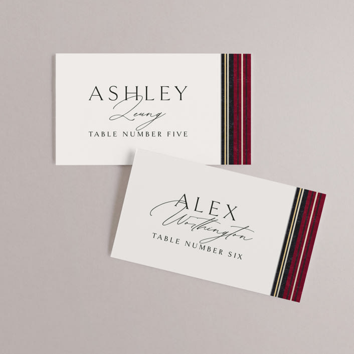 "Holiday Tartan" - Place Cards in Cranberry by Erin Deegan - Front with Free Guest Printing