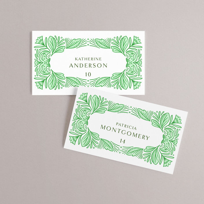 "Ornate" - Place Cards in Sage by Jen Owens - Front with Free Guest Printing