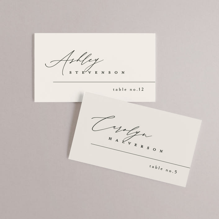 "Violet " - Place Cards in Linen by Kelly Schmidt - Front with Free Guest Printing