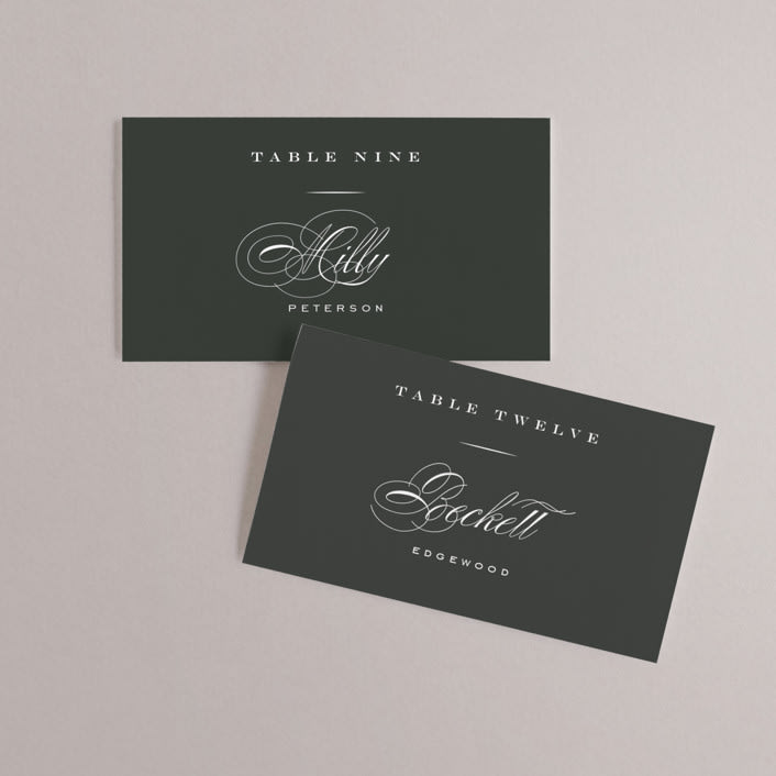 "Vow" - Place Cards in Tuxedo by Leah Bisch - Front with Free Guest Printing