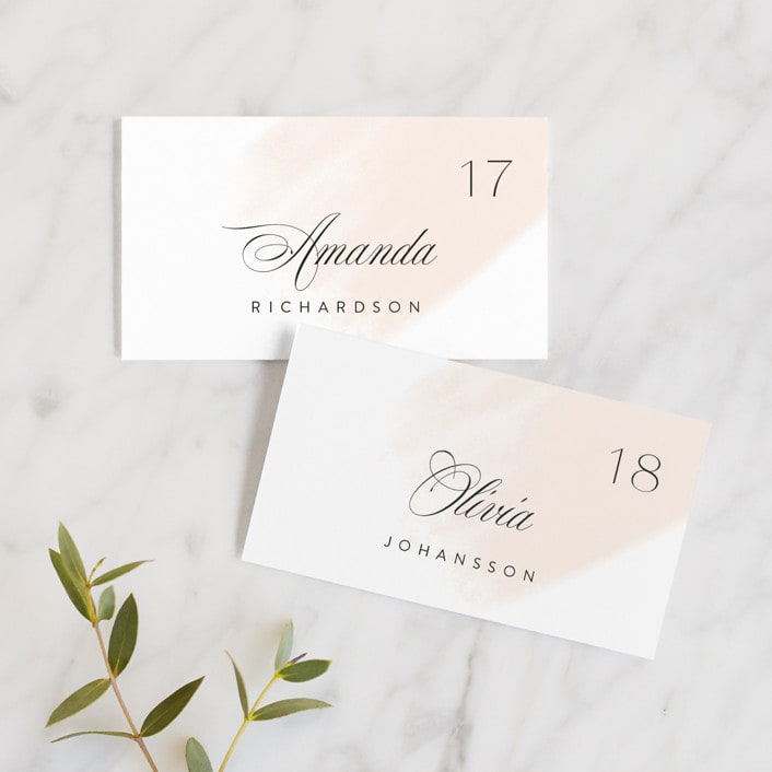 "Lithe" - Place Cards in Blush by Kristie Kern - Front with Free Guest Printing