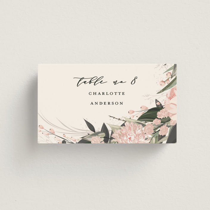 "Ivory Ring" - Place Cards in Blush by Susan Moyal - Front with Free Guest Printing