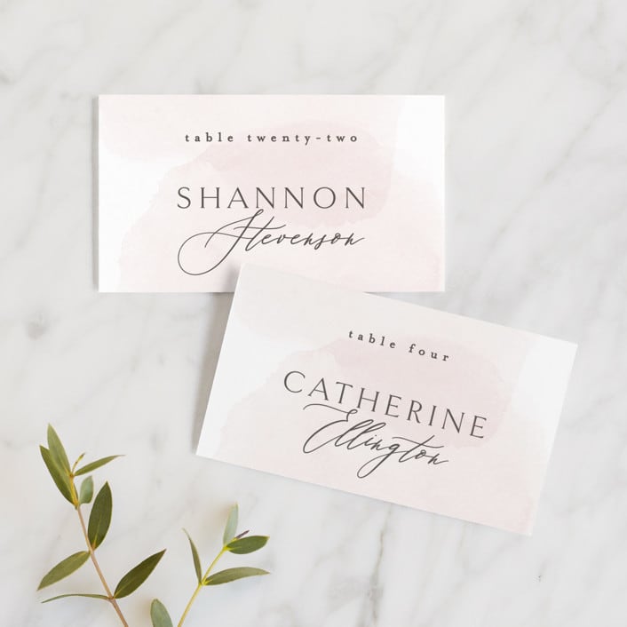 "Softly Layered" - Place Cards in Blush by Everett Paper Goods - Front with Free Guest Printing