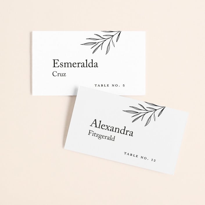 "Marlowe" - Place Cards in Classy White by Kelly Schmidt - Front with Free Guest Printing