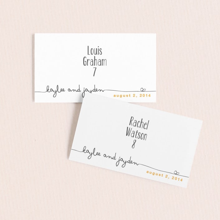 "The Happy Couple" - Place Cards in Dark Yellow by R studio - Front with Free Guest Printing