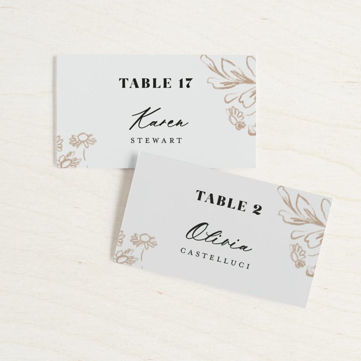 "Sketched Flora" - Place Cards in Cream by Paper Raven Co. - Front with Free Guest Printing