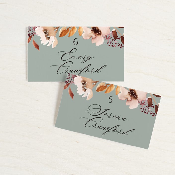 "Serenata" - Place Cards in Sage by Petra Kern - Front with Free Guest Printing