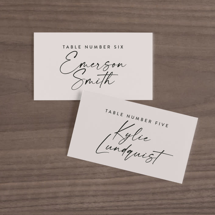 "Overjoyed" - Place Cards in Almond by Jill Means - Front with Free Guest Printing