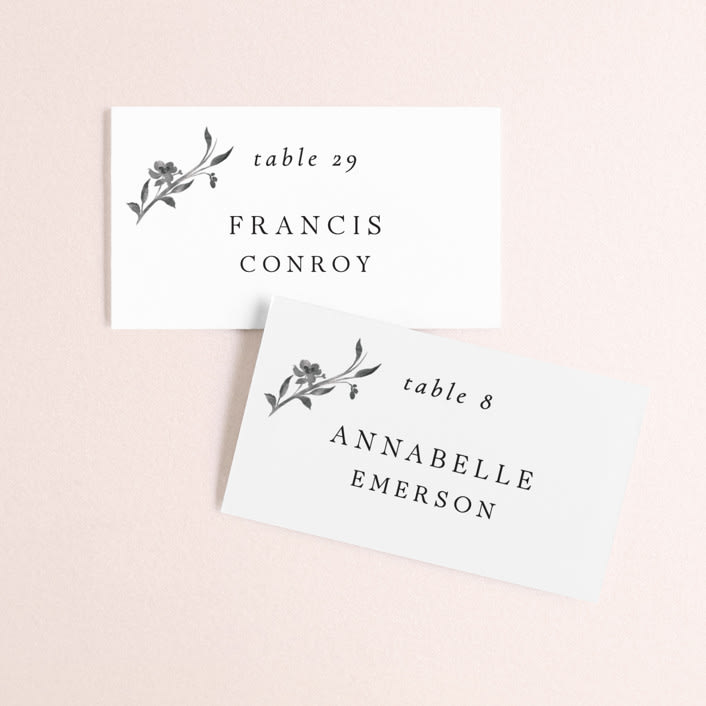 "Floral Union" - Place Cards in Black Sugar by Pati Cascino - Front with Free Guest Printing