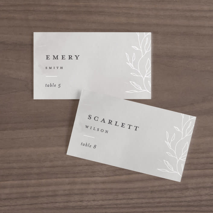 "Abundant Wreath" - Place Cards in Fog by Pixel and Hank - Front with Free Guest Printing