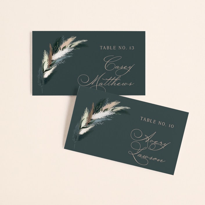 "Arched Pampas" - Place Cards in Basil by Kaydi Bishop - Front with Free Guest Printing