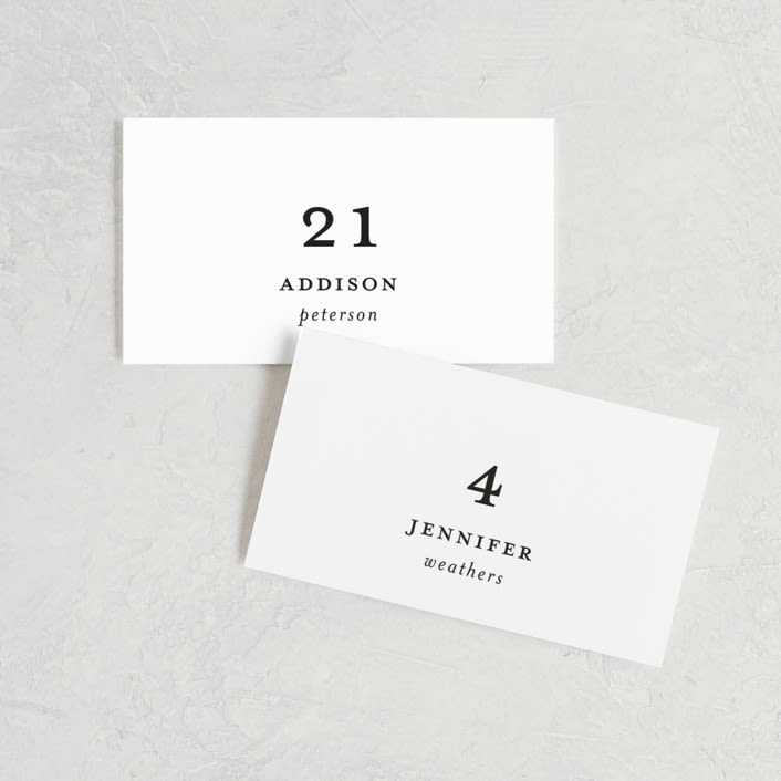 "Kindly Join Us" - Place Cards in Pearl by Laura Hamm - Front with Free Guest Printing