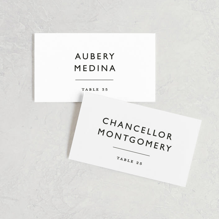"Ordered Grace" - Place Cards in Snow by That Girl Press - Front with Free Guest Printing