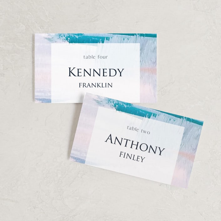 "Sand & Sun" - Place Cards in Ocean by Nicole Walsh - Front with Free Guest Printing