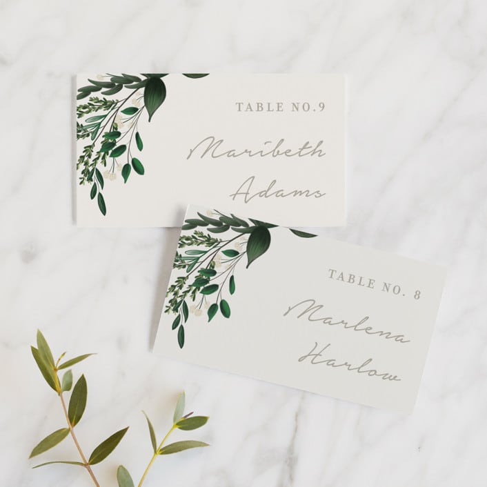 "Watermark" - Place Cards in Cypress by Kaydi Bishop - Front with Free Guest Printing