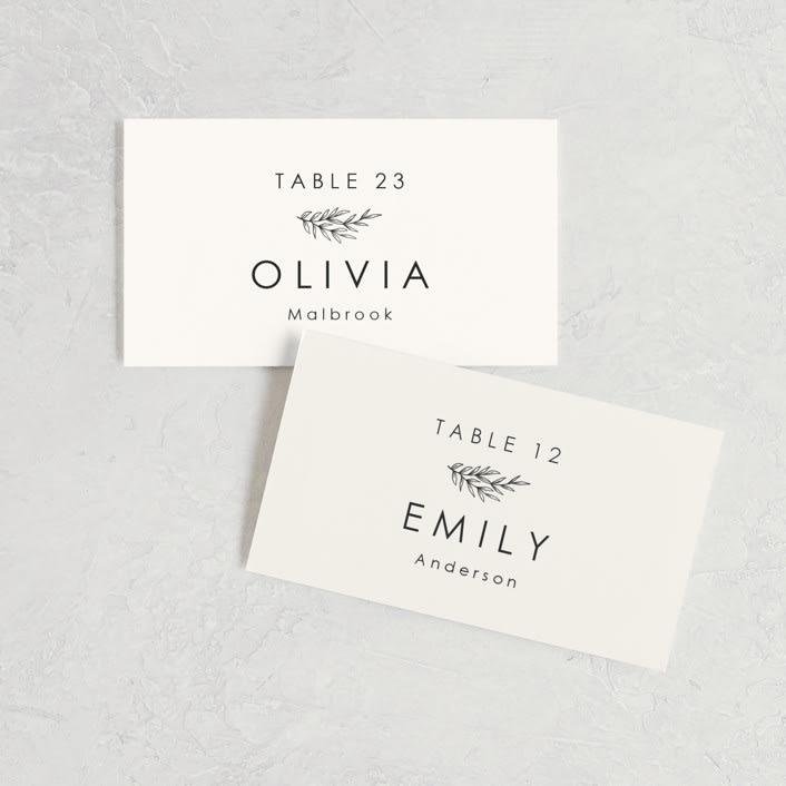 "Modern Bliss" - Place Cards in Cream by Elly - Front with Free Guest Printing