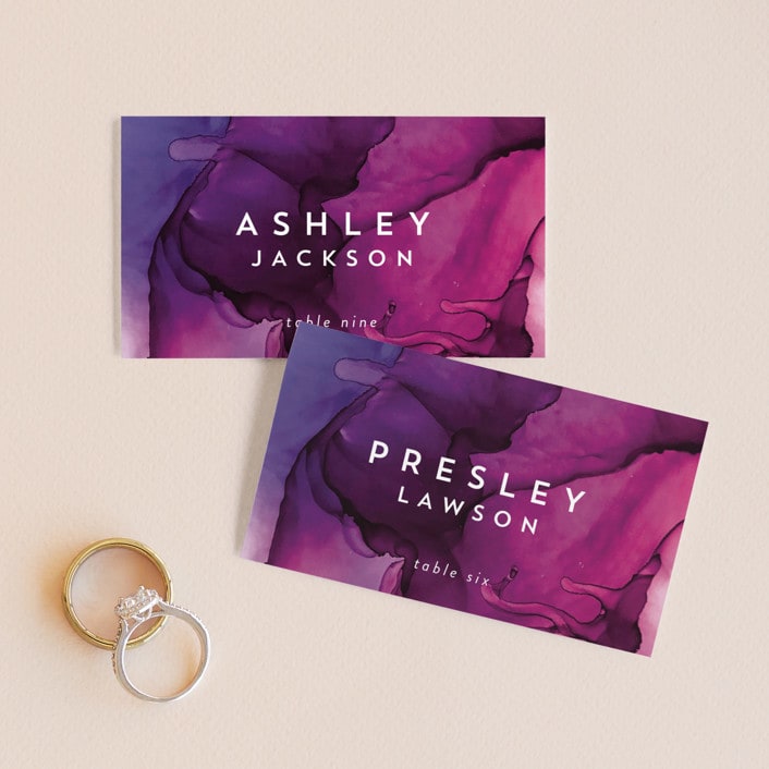 "saturated" - Place Cards in Plum by Erin Deegan - Front with Free Guest Printing