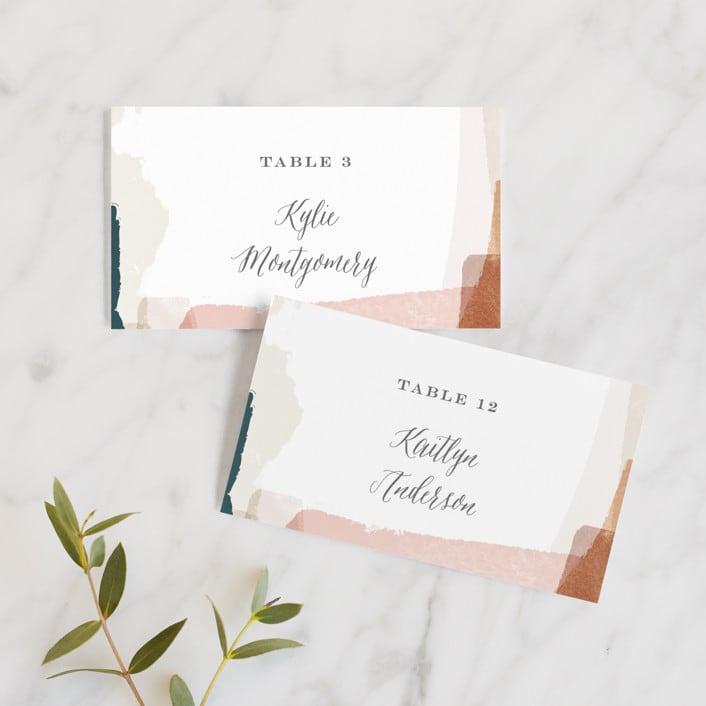 "Overlapping" - Place Cards in Blush by Jennifer Wick - Front with Free Guest Printing