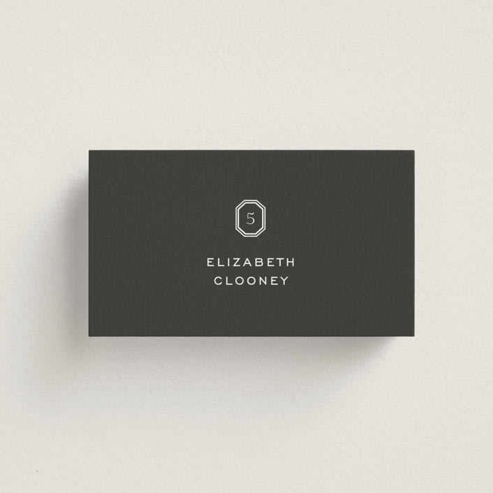 "Upper East" - Place Cards in Charcoal by Megan Davis - Front with Free Guest Printing