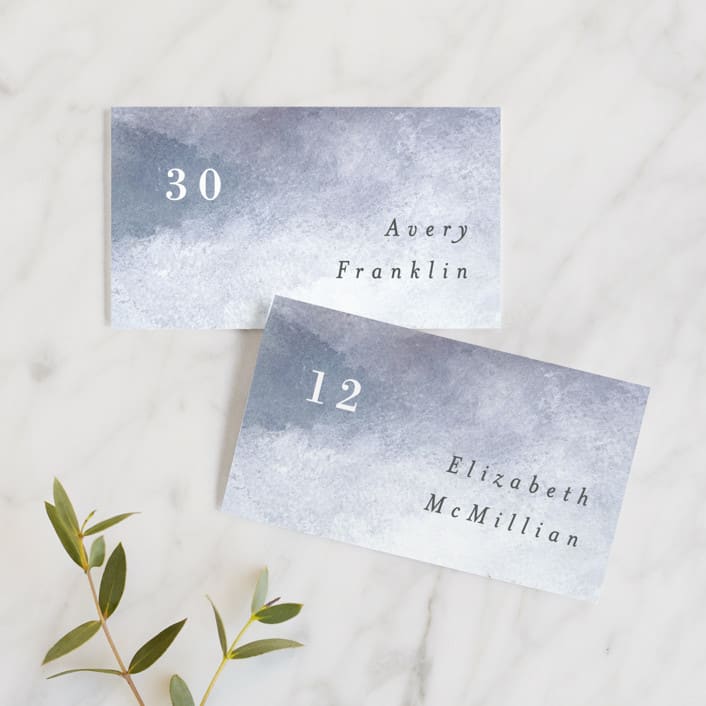 "Sea Splash" - Place Cards in Amethyst by Alethea and Ruth - Front with Free Guest Printing